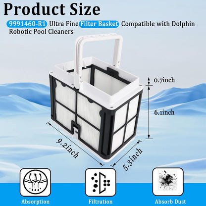 9991460-R1 Ultra Fine Filter Basket Compatible with Dolphin S50 S100 Active 10 & 15 Echo T15 T25 Proteus DX3 Nautilus CC Explorer E20 Solo, Replacement Filter Basket Fits for Robotic Pool Cleaner